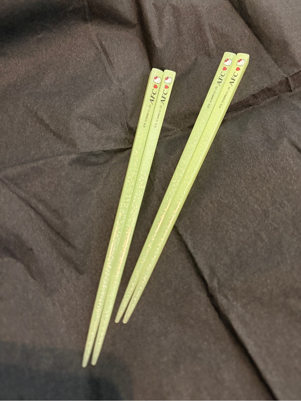 Sanrio Hello Kitty AFC Green Yellow Glitter Chopsticks 2 sets